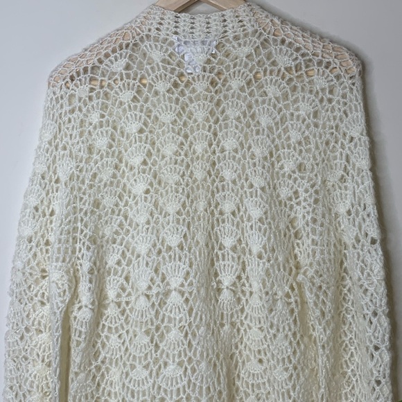 Soft Surroundings Ivory White Open Crochet Knit Scallop Button Tunic Top Sweater - Picture 14 of 17